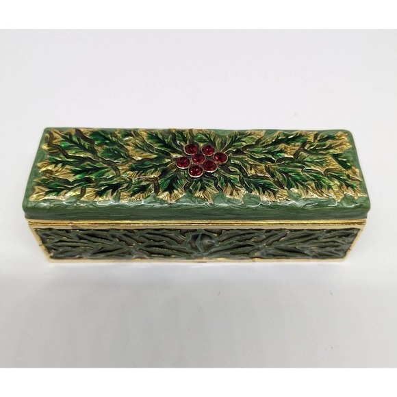 Monet Holly Berry Lipstick Enamel Case Green With Mirror - Picture 1 of 5